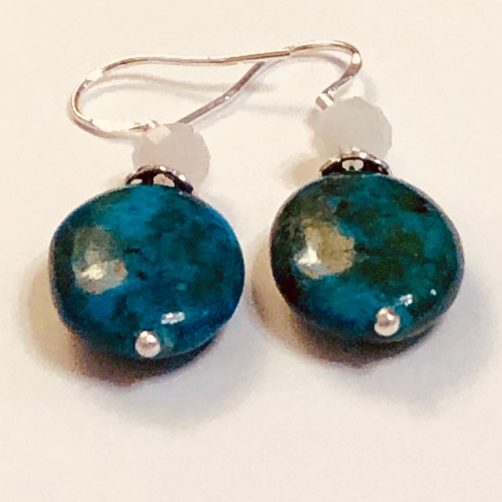 NATURAL CRYSTALS Healing Striped Onyx Druzy Necklace & Chrysocolla Earrings - Picture 8 of 8